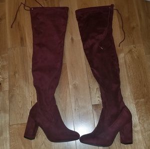 Gorgeous burgandy suede above knee boots